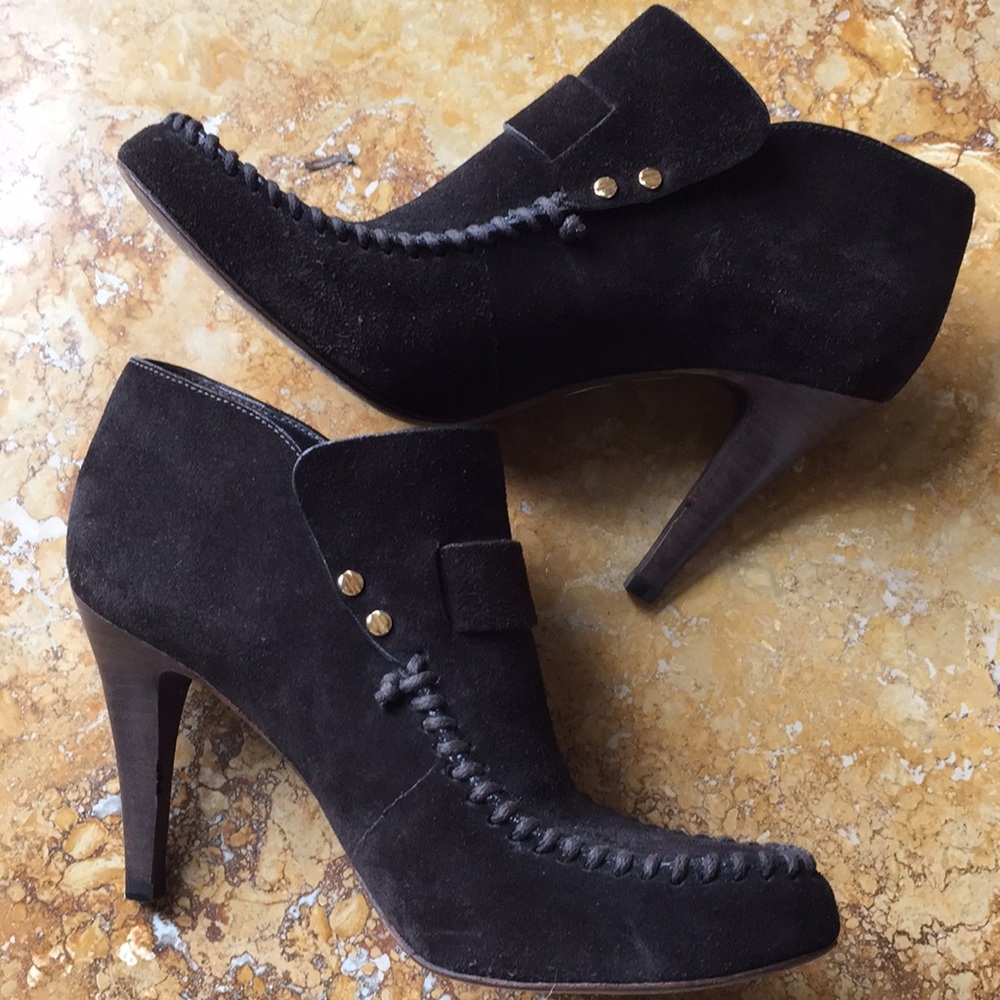 Tory Burch sueded leather booties made in Brazil